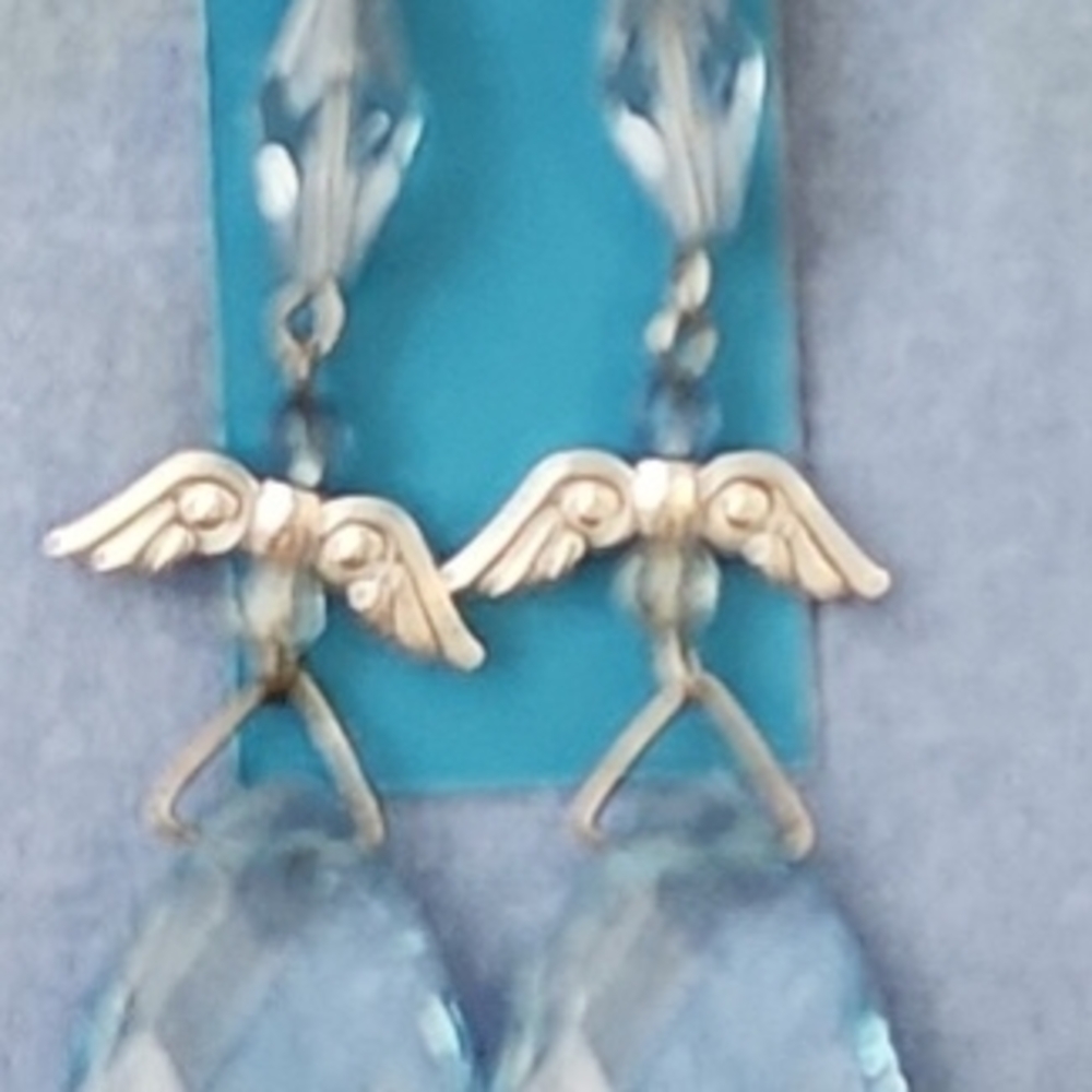 Angel Wing Crystal Like Drop Earrings.